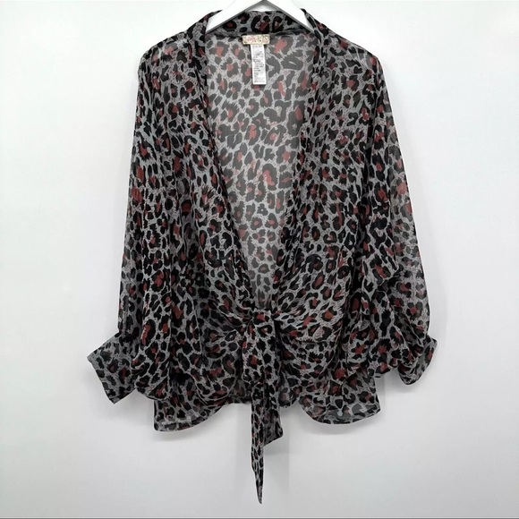Free People Animal Print Sheer Kimono Poncho Tie One Size - Picture 1 of 1